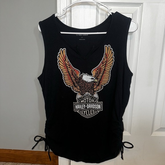 Harley-Davidson Women's Black Eagle Graphic Ruched Tank | Moto Biker Style Sz XL - Picture 3 of 13